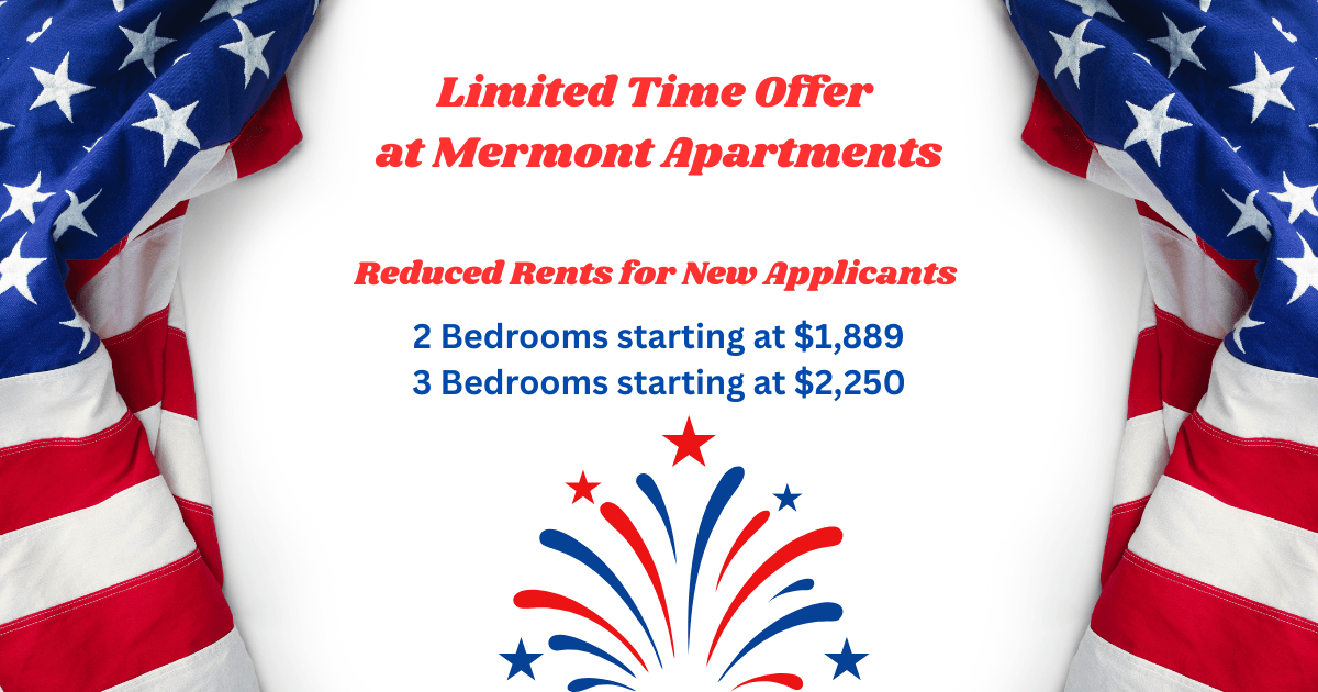 A promotional image for a limited time offer at Merrimont Apartments.